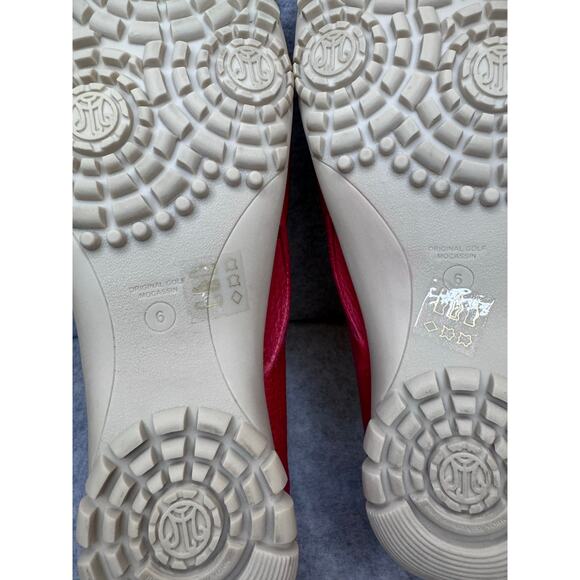 Marc Joseph NY Red Cream Leather Hand-Stitched Golf Moccasins Women’s - Size 6 - Picture 7 of 9
